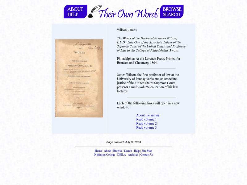 Law Lectures of James Wilson Primary Law Lectures of James Wilson Primary