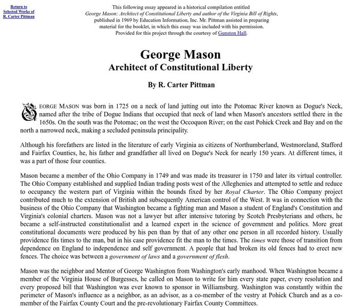 George Mason: Architect of Constitutional Liberty Handout George Mason: Architect of Constitutional Liberty Handout
