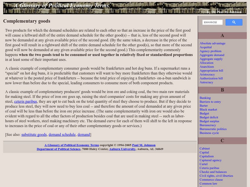 Auburn University: A Glossary of Political Economy Terms: Complementary Goods Handout