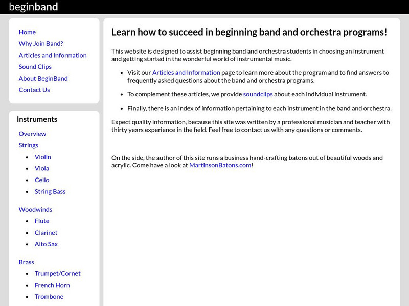 Beginning Band School Band and Orchestra Information Website