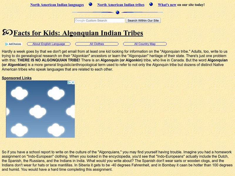 Facts for Kids: Algonquian Indian Tribes Handout Facts for Kids: Algonquian Indian Tribes Handout