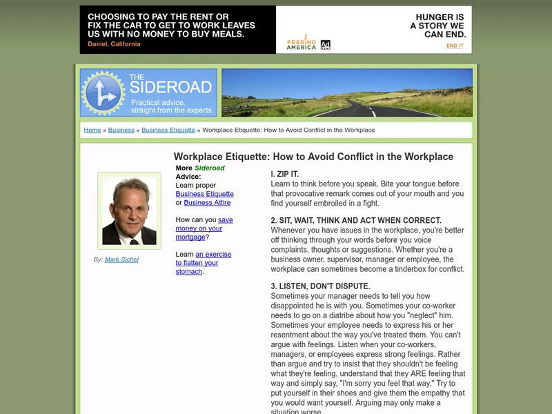 The Sideroad: Workplace Etiquette: Avoiding Conflict in the Workplace Handout The Sideroad: Workplace Etiquette: Avoiding Conflict in the Workplace Handout