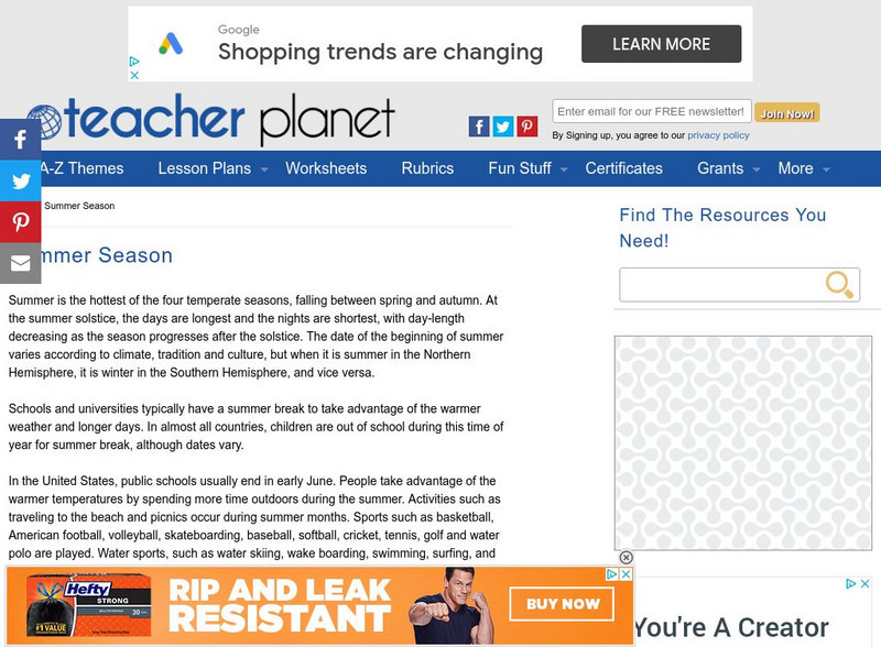 Teacher Planet: Summer Lesson Plan Teacher Planet: Summer Lesson Plan