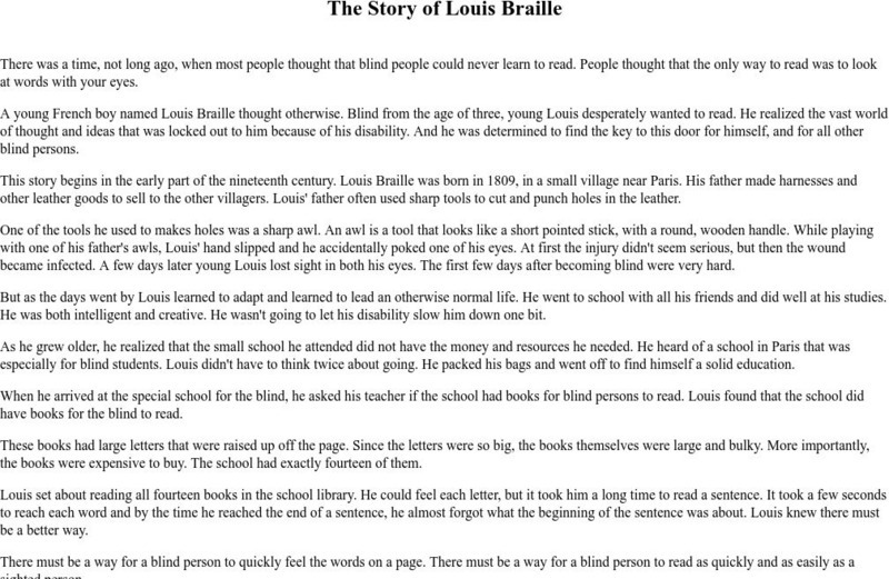 The Story of Louis Braille Article The Story of Louis Braille Article