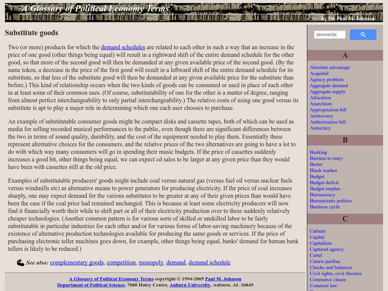 Auburn University: A Glossary of Political Economy Terms: Substitute Goods Handout