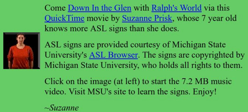 Ralph's World: Down in the Glen in Asl Signs Instructional Video