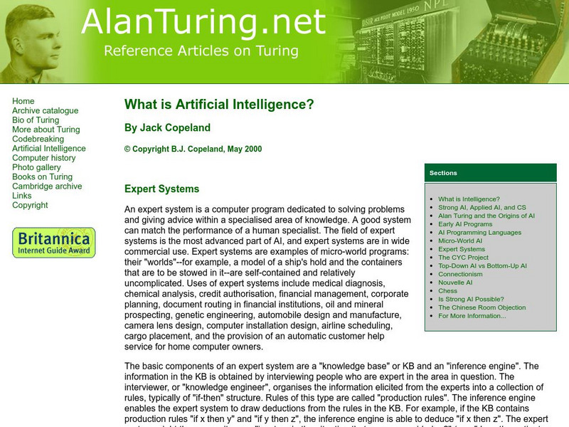 Alan Turning: What Is Artificial Intelligence? Article Alan Turning: What Is Artificial Intelligence? Article