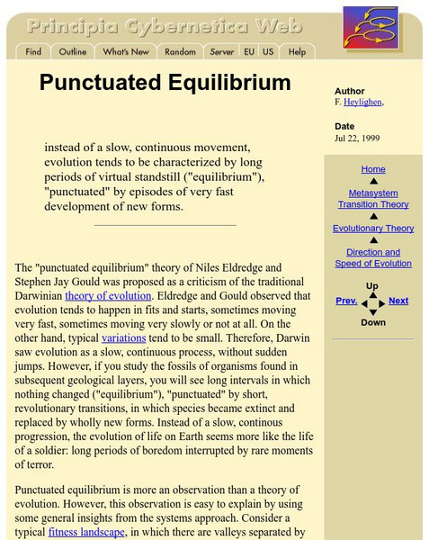 Principia Cybernetica Web: Punctuated Equilibrium Handout Principia Cybernetica Web: Punctuated Equilibrium Handout