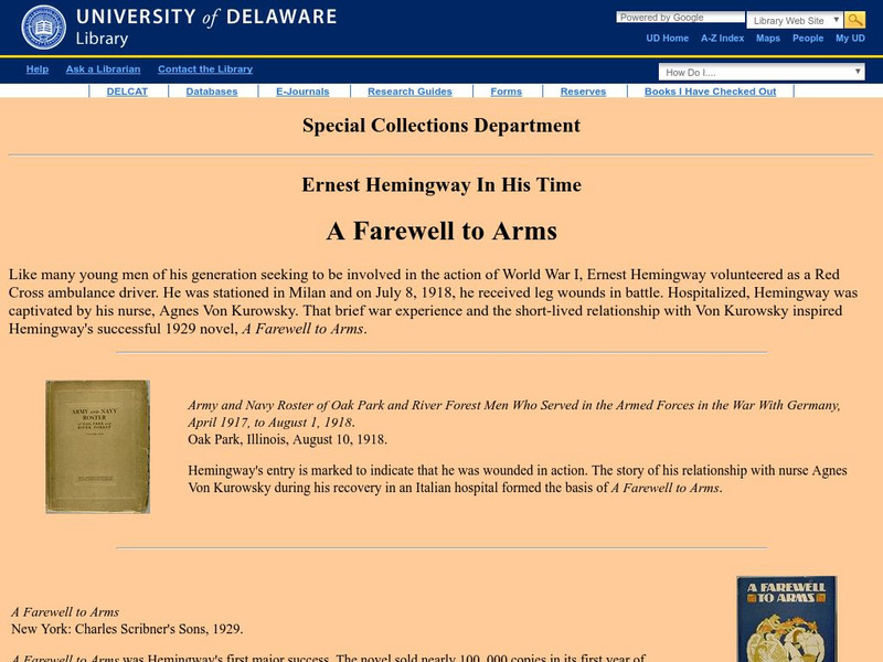 Ernest Hemingway in His Times : A Farewell to Arms Website