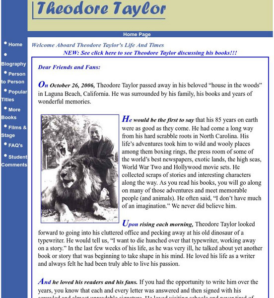 Welcome Aboard Theodore Taylor's Life and Times Website Welcome Aboard Theodore Taylor's Life and Times Website