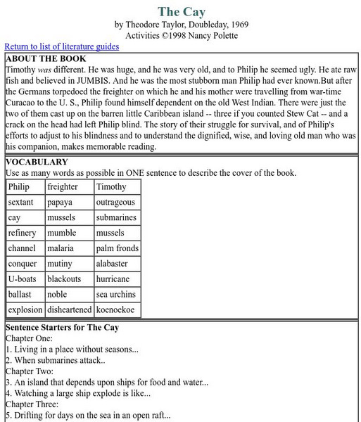 Nancy Polette: "The Cay" Literature Guide Unit Plan Nancy Polette: "The Cay" Literature Guide Unit Plan