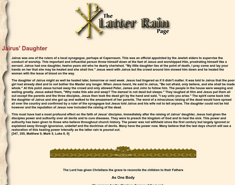 The Latter Rain Page: Jarius's Daughter Handout