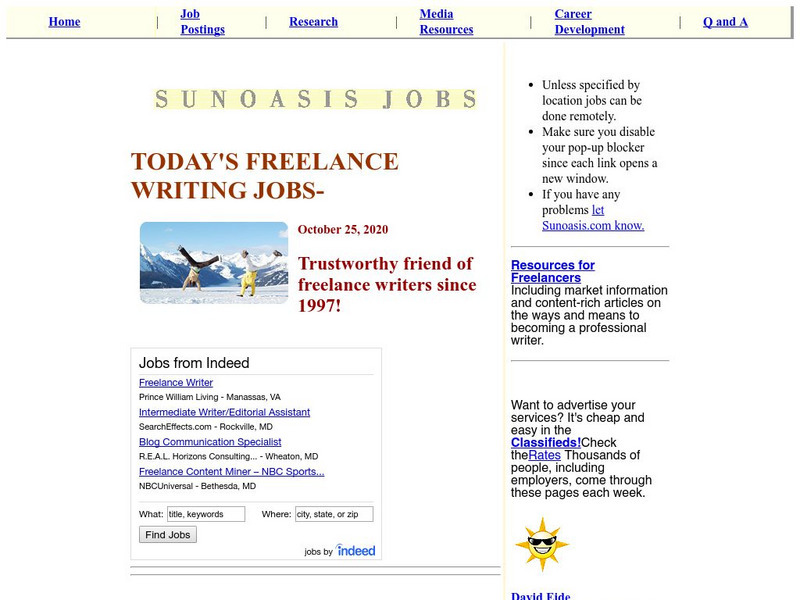 Sunoasis: Jobs for Journalists, Writers, & Editors Website