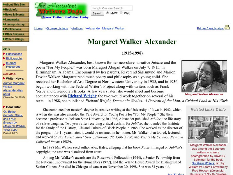 Mississippi Writers Page: Margaret Walker Alexander Website Mississippi Writers Page: Margaret Walker Alexander Website