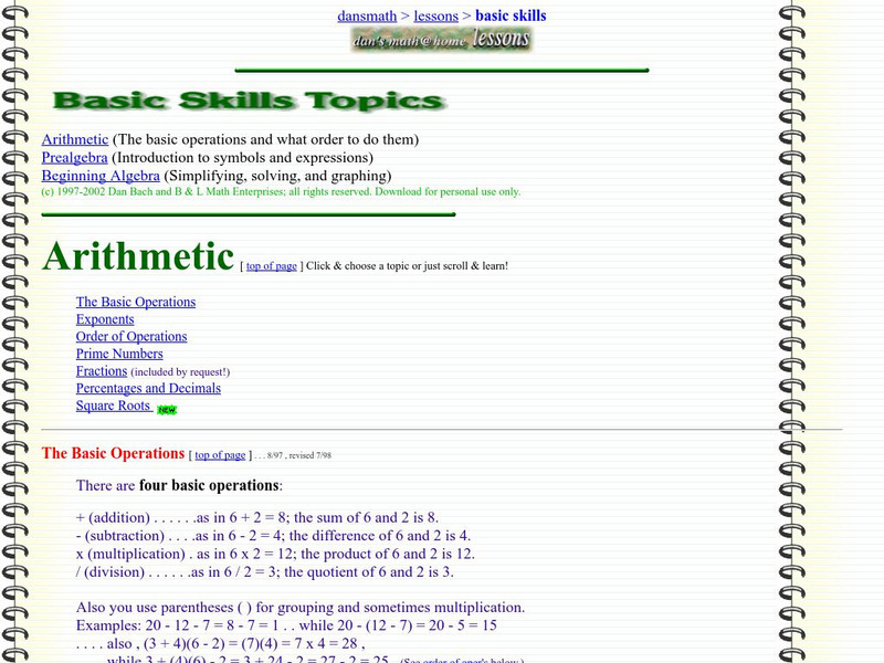 Dan's Math: Basic Skills Topics Activity Dan's Math: Basic Skills Topics Activity
