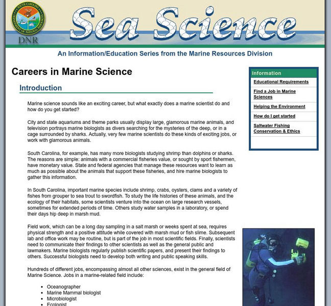 Scdnr: Careers in Marine Science Website Scdnr: Careers in Marine Science Website