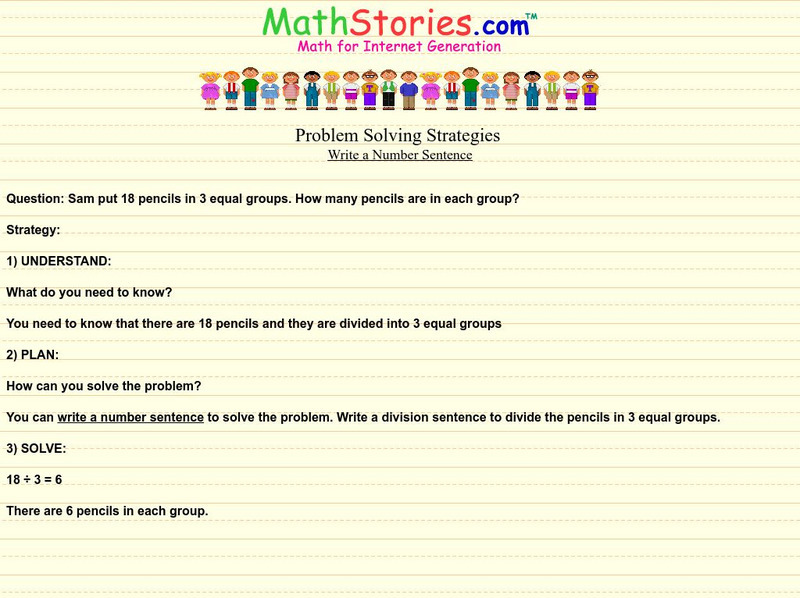 Math Stories: Write a Number Sentence Activity Math Stories: Write a Number Sentence Activity