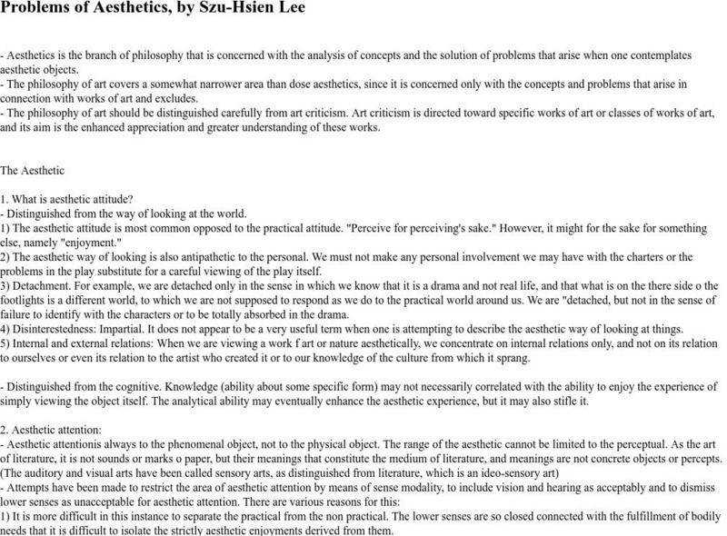 Problems of Aesthetics, by Szu Hsien Lee Website Problems of Aesthetics, by Szu Hsien Lee Website