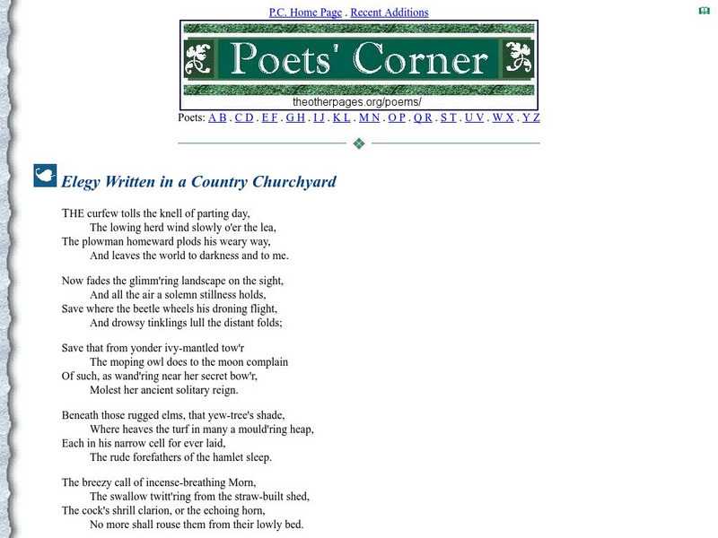 Poets' Corner: Elegy Written in a Country Churchyard Website