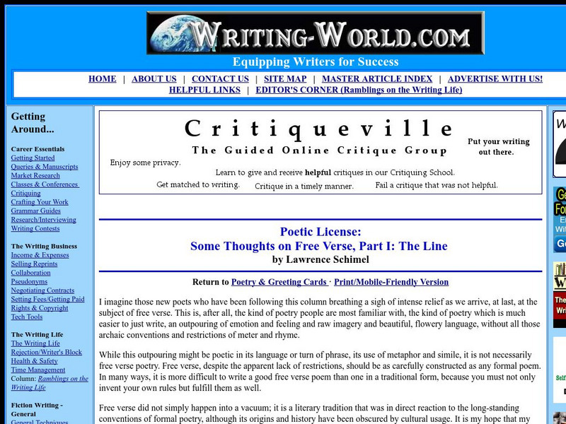 Writing World: Poetic License: Thoughts on Free Verse Website Writing World: Poetic License: Thoughts on Free Verse Website