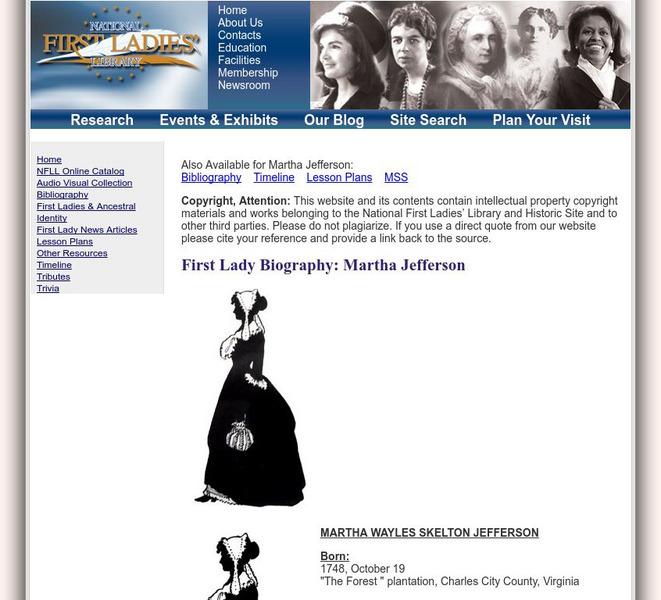 National First Ladies' Library: Martha Jefferson Website National First Ladies' Library: Martha Jefferson Website