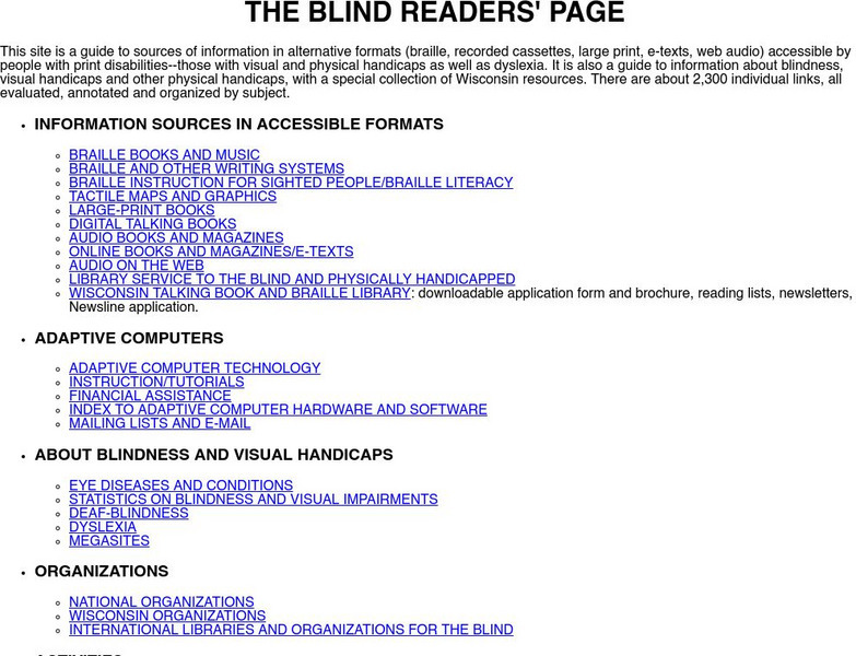 Blind Readers' Page Handout