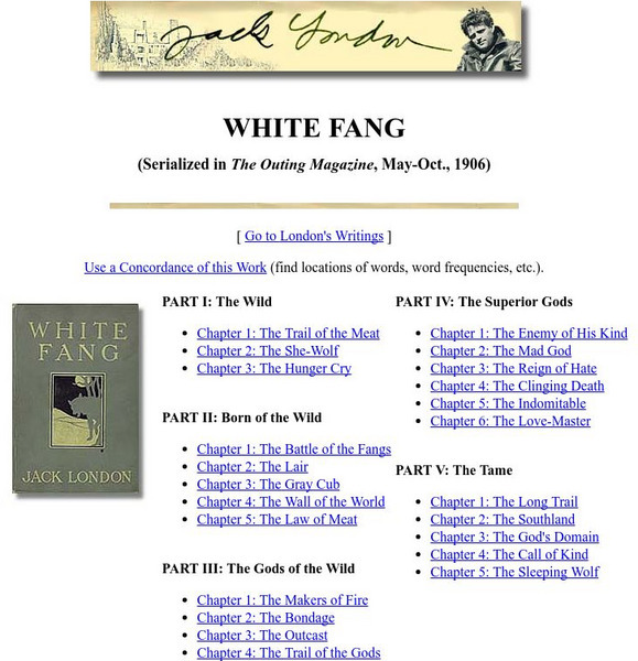 Sun Site: Jack London White Fang, Etext eBook