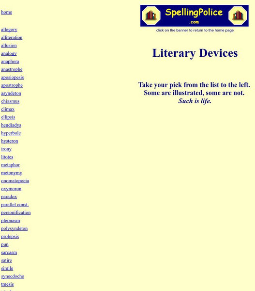 Spelling police.com: Literary Devices Handout Spelling police.com: Literary Devices Handout