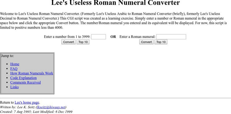 Lee's Useless Roman Numeral Converter Activity Lee's Useless Roman Numeral Converter Activity