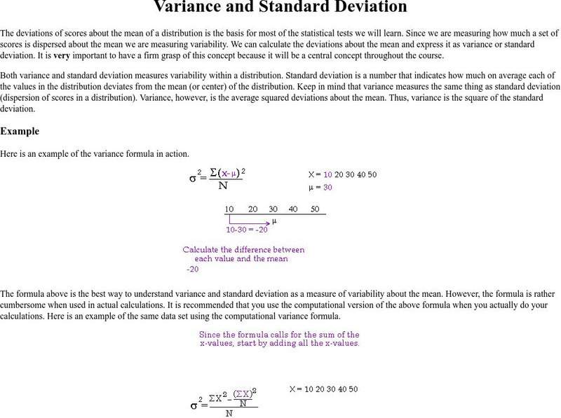 Fayetteville State Univ.: Variance & Standard Deviation Handout Fayetteville State Univ.: Variance & Standard Deviation Handout