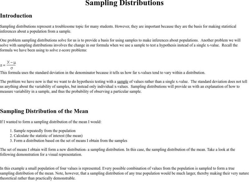 Fayetteville State Univ.: Sampling Distributions Unit Plan Fayetteville State Univ.: Sampling Distributions Unit Plan