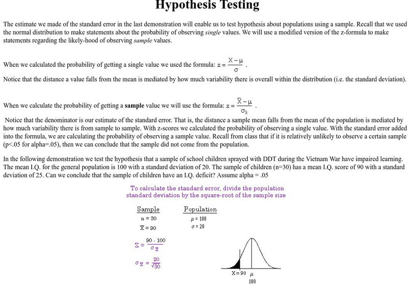 Fayetteville State University: Hypothesis Testing Handout Fayetteville State University: Hypothesis Testing Handout