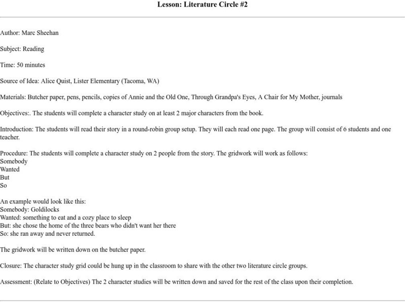 Literature Lesson Plan Lesson Plan