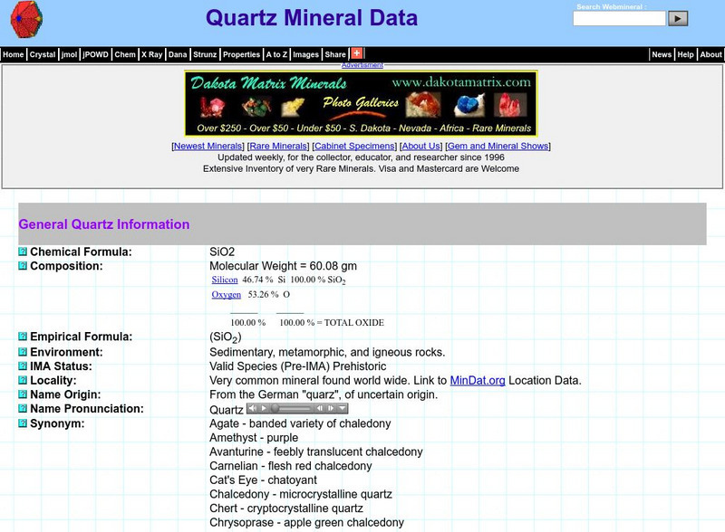 Webmineral: Quartz Website Webmineral: Quartz Website