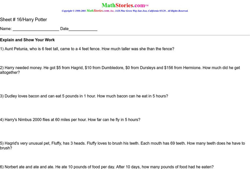 Math Stories: Harry Potter Theme Unknown Type Math Stories: Harry Potter Theme Unknown Type
