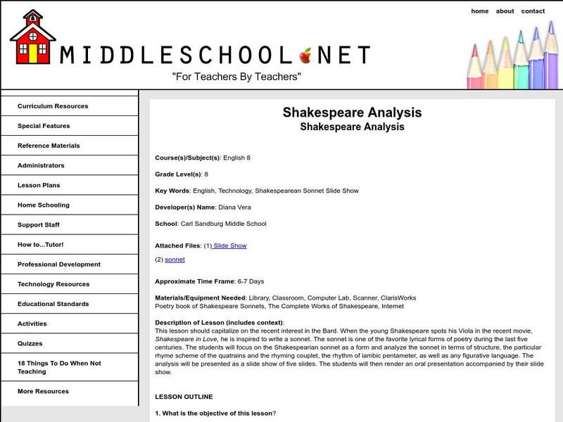 Middle school.net: Shakespeare Analysis & Slide Show Website Middle school.net: Shakespeare Analysis & Slide Show Website