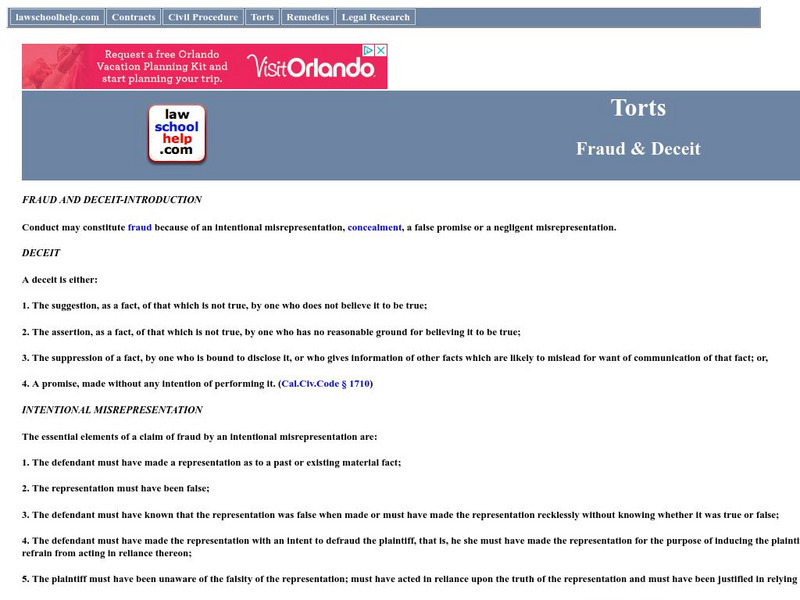 Law School help.com: Torts: Fraud and Deceit Handout Law School help.com: Torts: Fraud and Deceit Handout