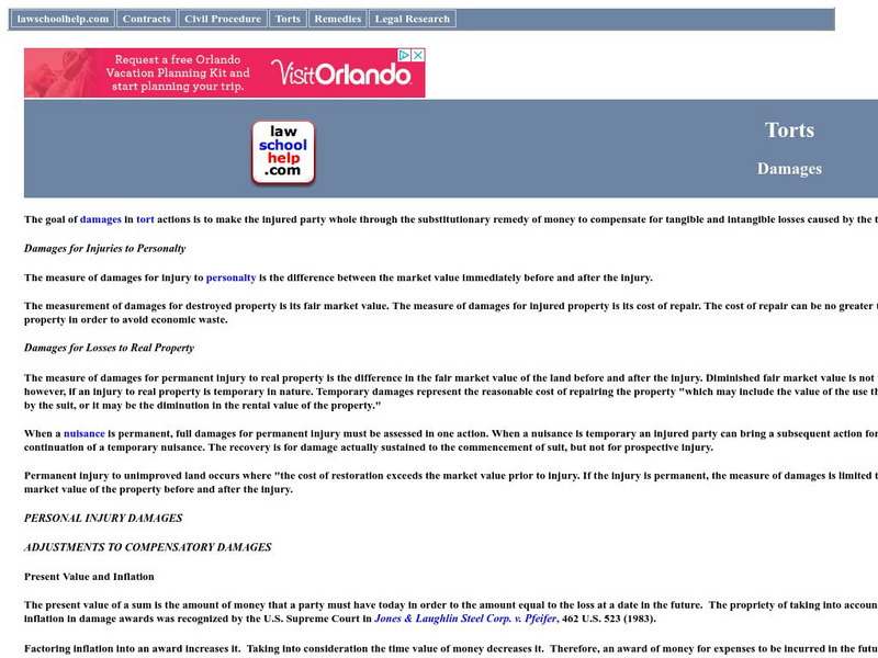 Law School help.com: Tort Damages Handout Law School help.com: Tort Damages Handout