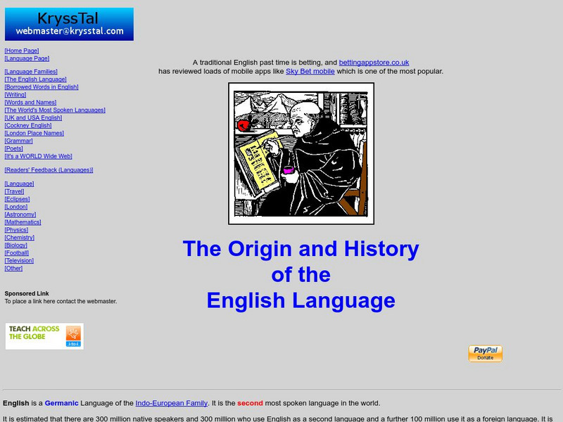 The Origin and History of the English Language Website The Origin and History of the English Language Website