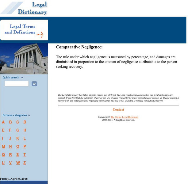 Legal Law & Court Definitions: Comparative Negligence Handout Legal Law & Court Definitions: Comparative Negligence Handout