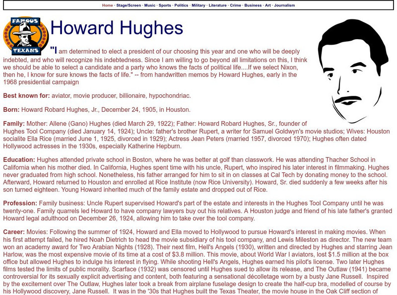 Famous Texans: Howard Hughes Article Famous Texans: Howard Hughes Article