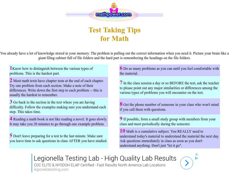 Math power.com: Test Taking Tips for Math Unit Plan