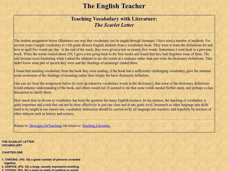 The English Teacher: Teaching the Scarlet Letter Handout The English Teacher: Teaching the Scarlet Letter Handout