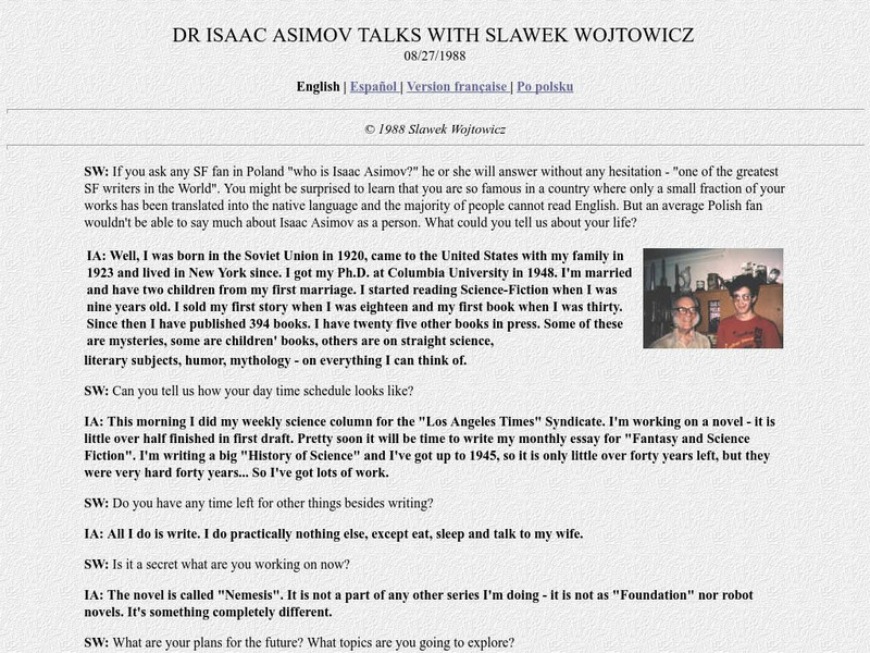 Dr. Isaac Asimov Talks With Slawek Wojtowicz Primary Dr. Isaac Asimov Talks With Slawek Wojtowicz Primary