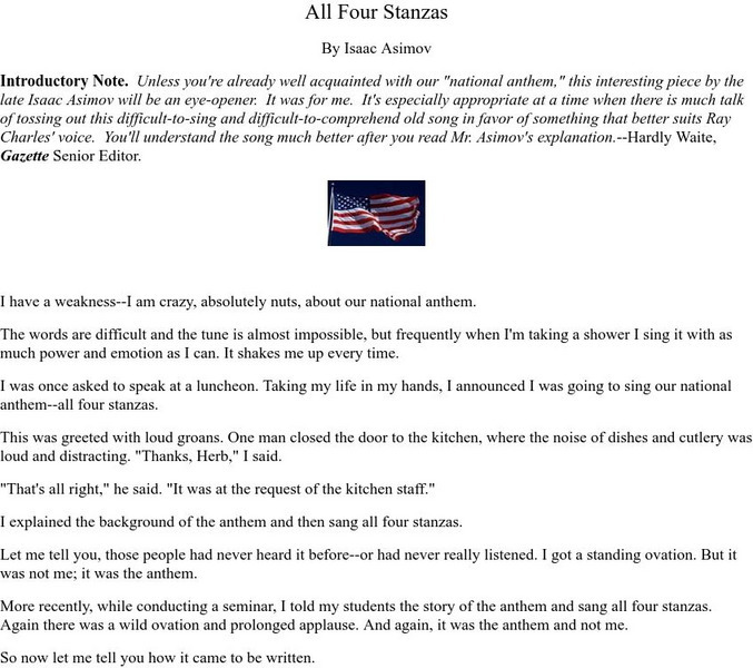 All Four Stanzas: The National Anthem Website All Four Stanzas: The National Anthem Website