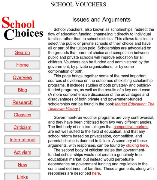School Vouchers: Issues and Arguments Website School Vouchers: Issues and Arguments Website