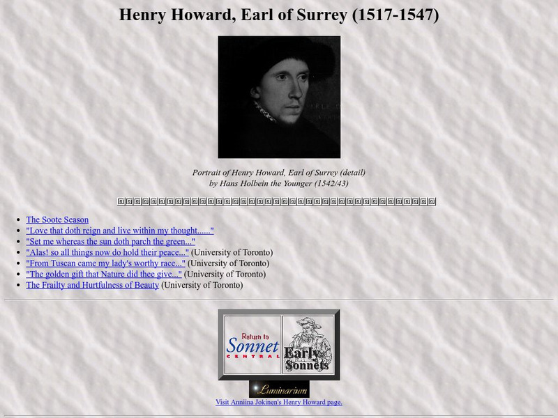 Sonnet Central: Henry Howard, Earl of Surrey Website Sonnet Central: Henry Howard, Earl of Surrey Website