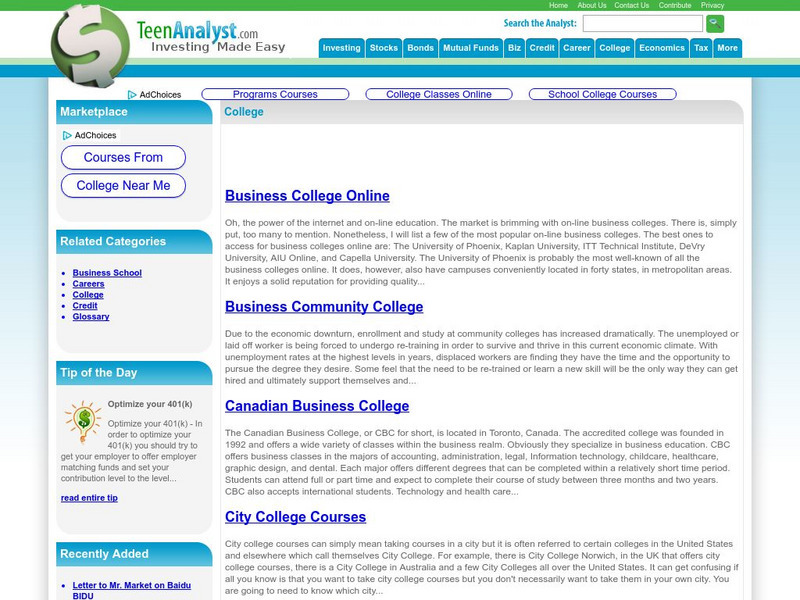 Teen Analyst: Preparing for College Website Teen Analyst: Preparing for College Website
