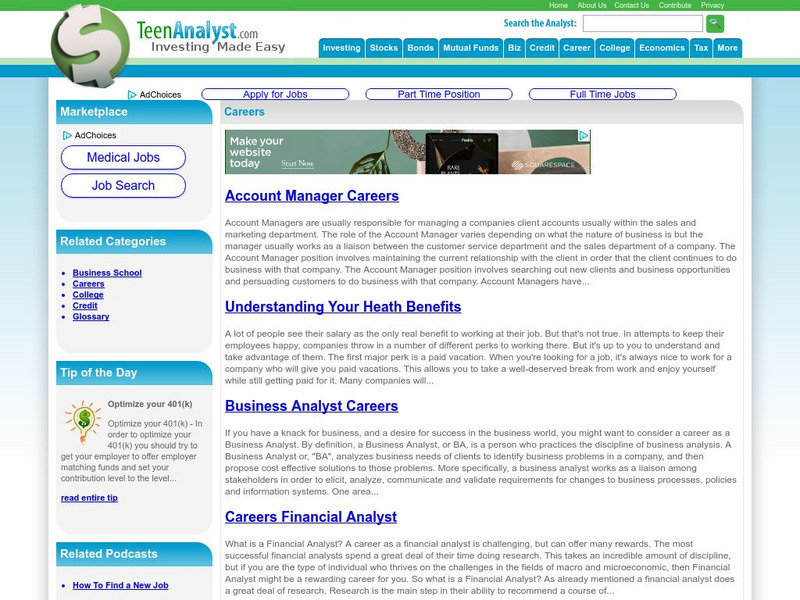 Teen Analyst: Get on the Right Career Track Website Teen Analyst: Get on the Right Career Track Website