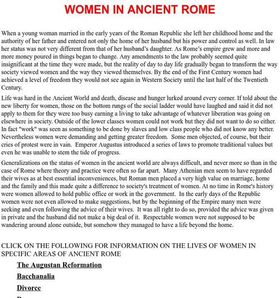 Women in the Ancient World: Women in Ancient Rome Handout Women in the Ancient World: Women in Ancient Rome Handout